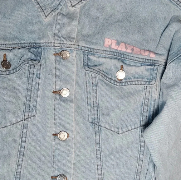 Playboy Distressed Cropped Denim Jacket - Picture 3 of 6